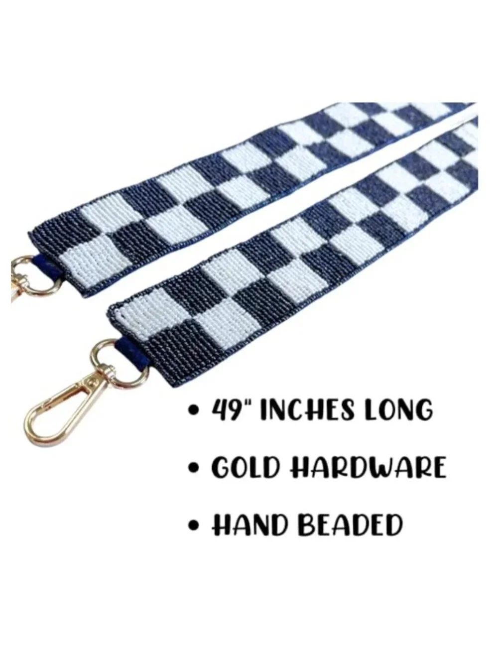 Beaded Purse Strap Checkered Gold Clasps 49 Inch Crossbody Bag Accessory
